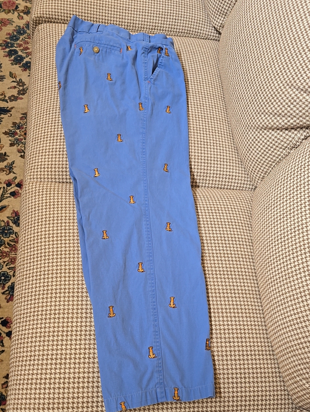 J. McLaughlin Blue Embroidered Chinos with Puppies